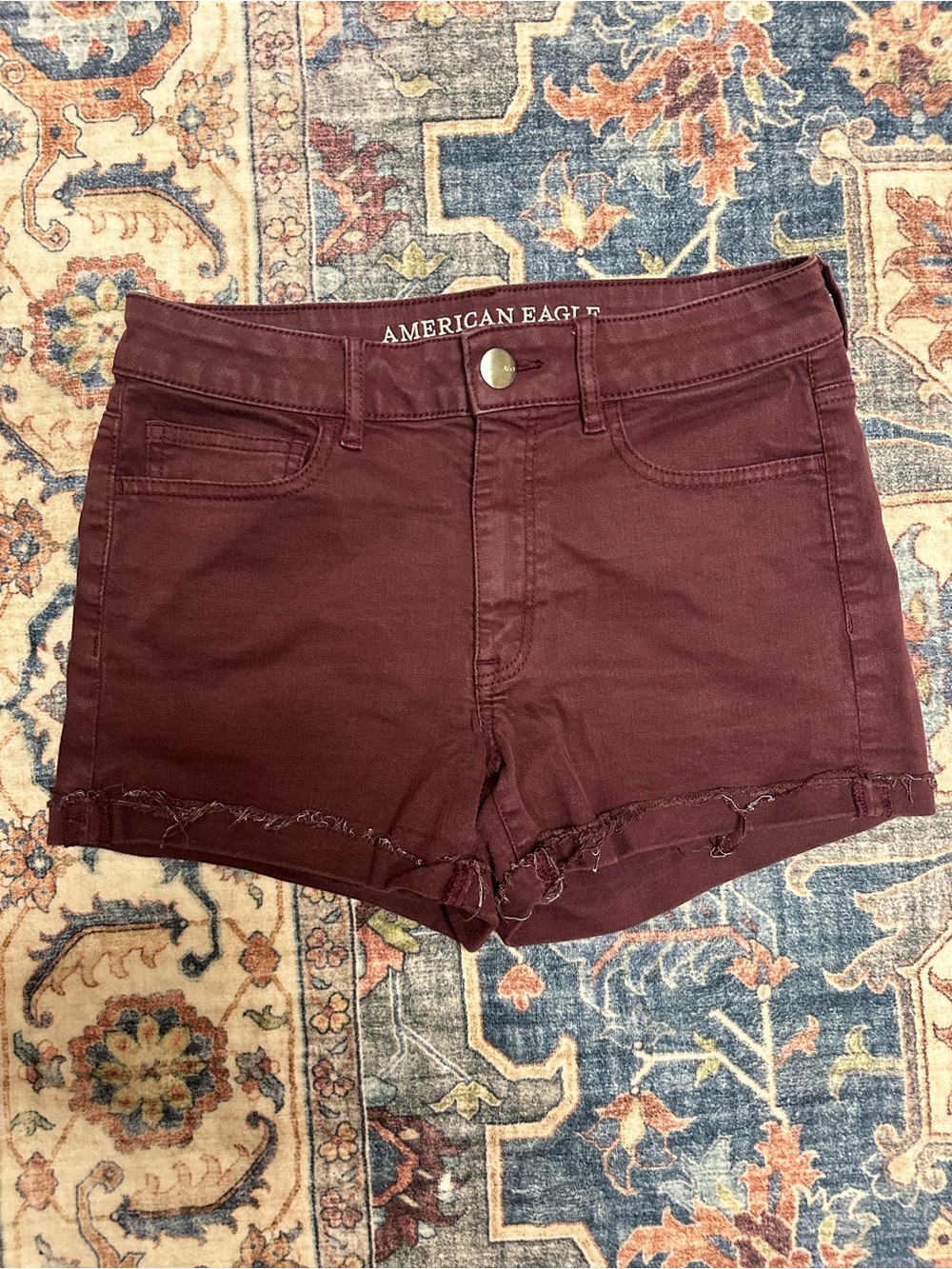 American Eagle Outfitters Women's Burgundy Denim Cutoff Shorts